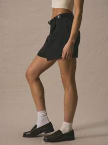 MUSERA Tailored Mid Rise Darted Belted Shorts Only Summer Cute Vacation - Blue - View 3