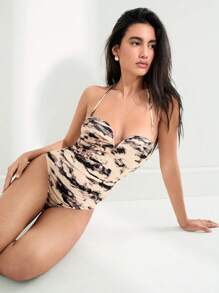 Maija 2025 Summer New Tie-Dye Backless Sleeveless Bodysuit, Bodycon Vacation Beach Music Festival Wear