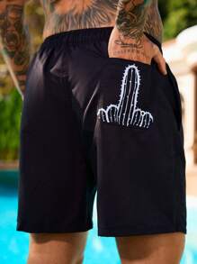 Surfspeed Men's Casual Patterned Beach Shorts, Simple & Fashionable For Daily Wear - Black - View 2