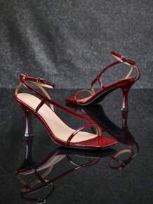 SHUZIA Sandales à talons stilettos élégantes pour femmes avec boucle au dos, bout carré et design - Rouge foncé - Voir 4