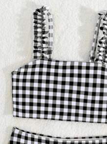 Young Girl Plaid Bikini Beach Swimwear Set, Random Print - Multicolor - View 6