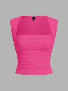 SHEIN EZwear 黑色和玫瑰红色无缝针织女士紧身吊带背心 - 玫紅色 - 查看 5