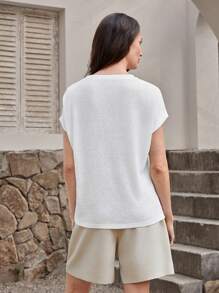 EMERY ROSE 女士纯色蝙蝠袖休闲 T 恤度假装 - 白色 - 查看 2
