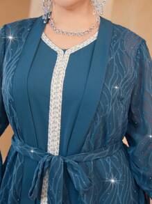 Al Najma Embroidery Fashion Elegant Plus Size Women's Arabic Suit - Apricot - View 7