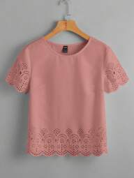 SHEIN Clasi Laser Cut Scallop Trim Solid Top