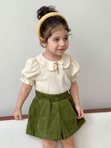 SHEIN Babygirl 夏季可爱百搭纹理杏色彼得潘领上衣