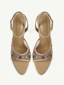 CUCCOO CHICEST Sandalias de mujer con bordado floral en color albaricoque, elegantes, de malla transpirable y con tacón alto de dedo abierto para fiesta - Albaricoque - Ver 6