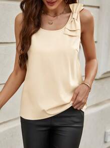 SHEIN Clasi Camiseta sin tirantes con lazo decorativo de unicolor casual para mujer, para primavera y verano, ideal para la playa