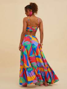Travachic Robe femme extra longue avec imprimé géométrique tissé - Multicolore - View 2
