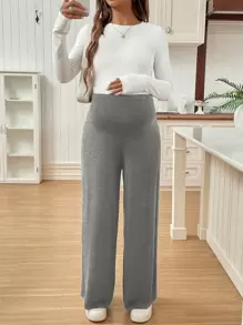 SHEIN Adjustable Waist Loose Maternity Pants - Grey - View 4