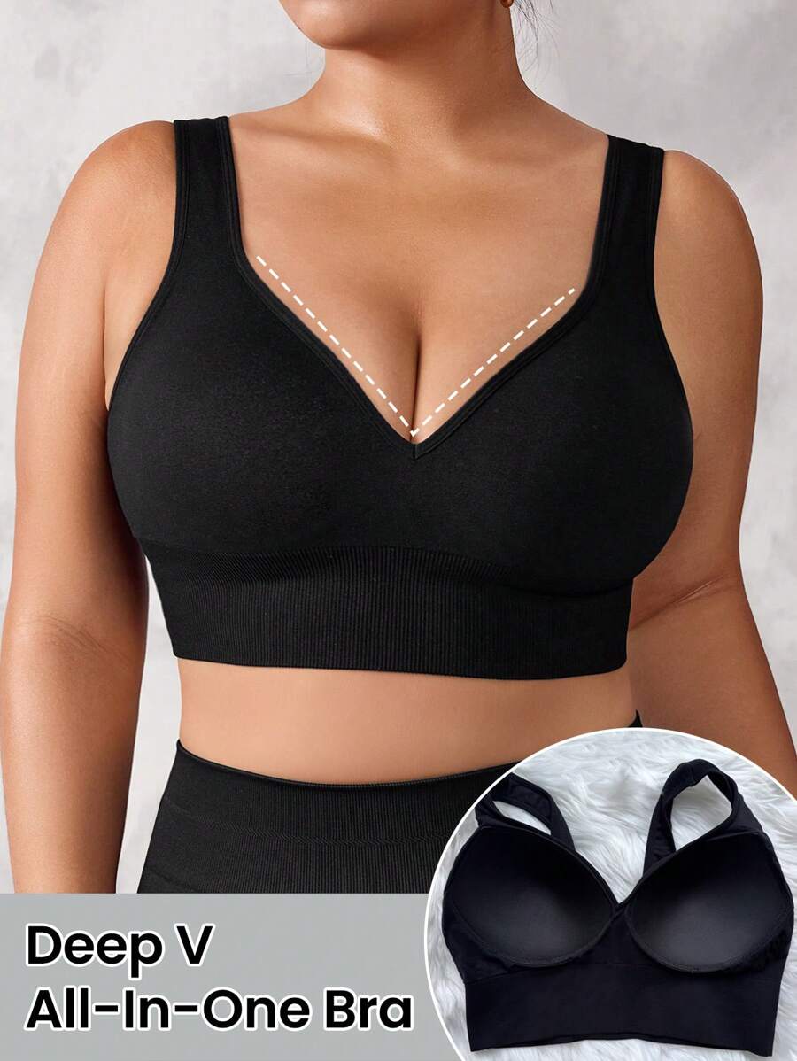 Easithlete Plus Size Women's Seamless Sports Bra In Black