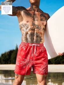 Manfinity Swimmode Men's Casual Beach Shorts, Minimalist And Fashion, Everyday Wear Men Swim Trunks - Red - View 3