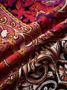 SHEIN LUNE Plus Size Boho Vacation Paisley Print Ruffle Trim Shorts - Orange - View 3