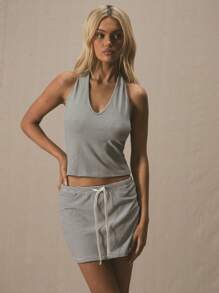 MUSERA Camiseta halter de escote en pico ajustada para primavera y verano, de estilo lindo y apropiada para vacaciones con diseño de rayas