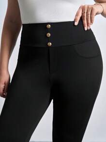 Chikora Pantalones largos de cintura alta de talla grande y ajuste delgado en unicolor para vacaciones y tiempo libre