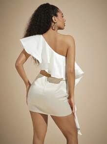 Vixey Draped Asymmetrical Ruffle One Shoulder Crop Top, Summer Tops, Boho, Festival, Vacation Outfits