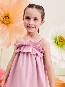 SHEIN Vestidos con volantes rosas lindos para niñas pequeñas, para ocasiones especiales, bodas