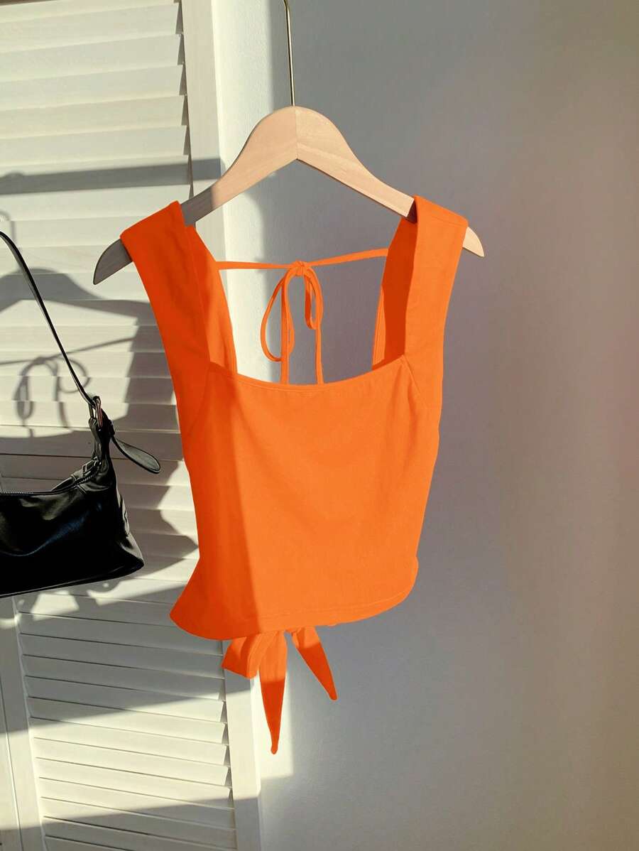 Comfortcana Neon Orange Knit Backless Camisole Top - Burnt Orange - View 1