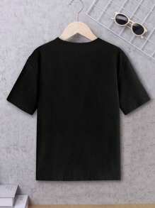 1 件時尚籃球圖案印花基本款圓領短袖 T 卹適合男孩