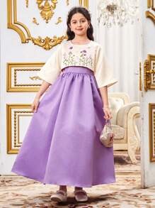 Tween Girls Embroidered Crop Top And Skirt 2 Pieces Outfit