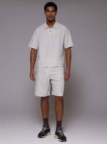 Musero Men Drawstring Waist Pinstripe Shorts Bottom Only - Multicolor - View 1