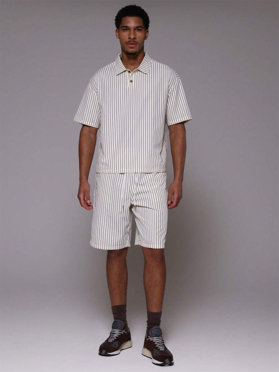 Musero Men Drawstring Waist Pinstripe Shorts Bottom Only - Multicolor - View 1