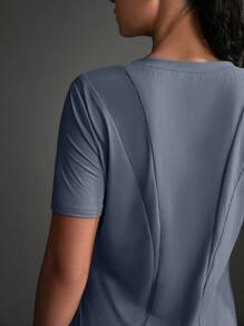 Powerista Plain Crew Neck Short Sleeve Simple Sporty T-Shirt, Casual Everyday Wear Gym Women Shirts