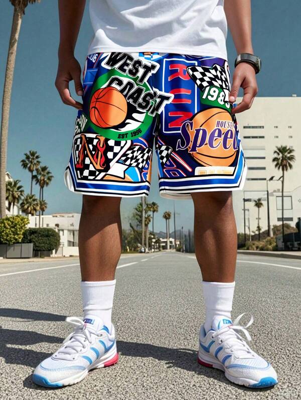 Shorts de malla impresos de verano para deportes de moda para chico adolescente