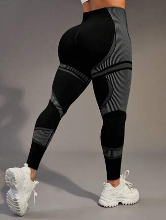 Slayform Plus Size Colorblock Stripe Seamless Sport Leggings Yoga Women Pants