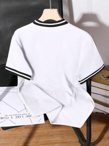 SHEIN Mirajuku 青少年男孩休闲时尚马匹印花罗纹领短袖 Polo 衫 - 白色 - 查看 2