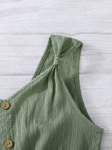 SHEIN Tween Girls Twist Vest-Style Casual Jumpsuit With Front Buttons Decorated In Woven Texture Material, Mint Green, Suitable For Spring Outings, Pastoral Style, Garden Afternoon Tea, Casual Outings, Back To School, Mommy And Me Matching Outfits