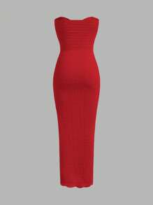 SHEIN Privé Gaun Maxi Simpul Putar Elegan untuk Wanita - Merah - View 2