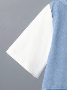 2 件套休闲时尚青少年男孩牛仔连帽背心和短裤套装，适合春夏日常装 - 彩色 - 查看 5