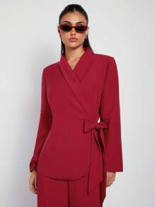 COSMINA Women's Elegant Red Tied Suit Jacket, Spring/Summer - Red - View 1