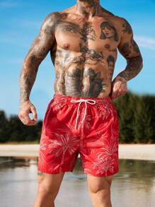 Manfinity Swimmode Men's Casual Beach Shorts, Minimalist And Fashion, Everyday Wear Men Swim Trunks - Red - View 6