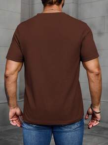 Manfinity Homme 大码男士休闲纯色短袖T恤，夏季百搭 - 棕色 - 查看 2