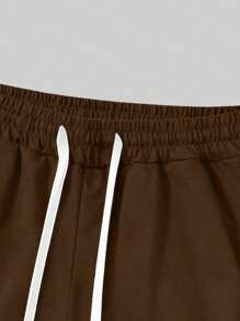 Manfinity Homme Plus Size Men's Drawstring Waist Loose Pocket Casual Shorts - Brown - View 5