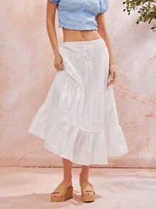 WESTFADE Falda acampanada con volantes de cintura alta de popelina de estilo occidental para el verano, ideal para vacaciones en la playa de primavera