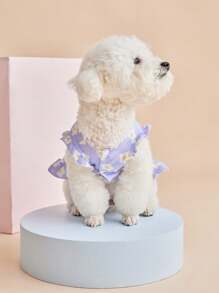 PETSIN 1pc Floral Print Pet Dress With Flutter Sleeves And Button Front, Suitable For Dogs - Multicolor - View 3