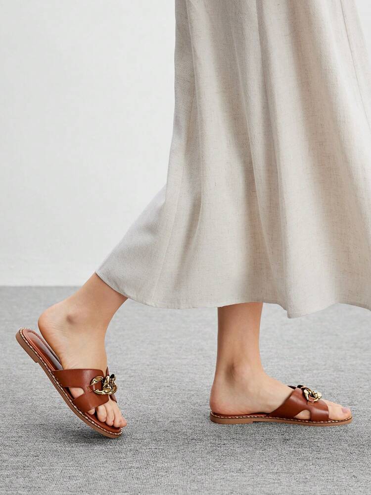 CUCCOO BIZCHIC Women Round Toe Commuting Elegant Fashionable Flat Sandals, Casual Spring Wear, Vintage Style, Summer Outfit, Graceful Aesthetics Spring Shoes Spring Break Easter