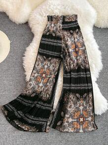 Breezaya 女士优雅度假风复古印花阔腿裤 - 彩色 - 查看 1