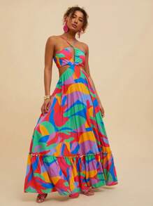 Travachic Robe femme extra longue avec imprimé géométrique tissé - Multicolore - View 5