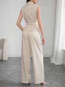Modelyn 女式系带无袖锥形腰西装，搭配西装裤，春夏 - 杏色 - 查看 2