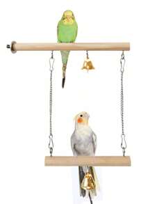 SHEIN 1pc Double-Decker Wooden Parrot Stand With Bell Swing