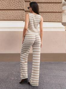 RueChic 2pcs French Wave Striped Knitted Beach Cover-Up Set - Multicolor - View 2