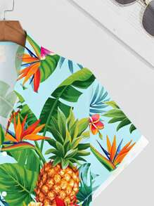 VIVINTIMO Fashionable Casual Mature Vacation Tropical Plant Pineapple Combination Element All Over Digital Print Pattern Regular Fit Short Sleeve Shirt For Men, Suitable For Summer Outdoor Dating Party Matching Couple, Ideal Gift For Boyfriend - Multicolor - View 2