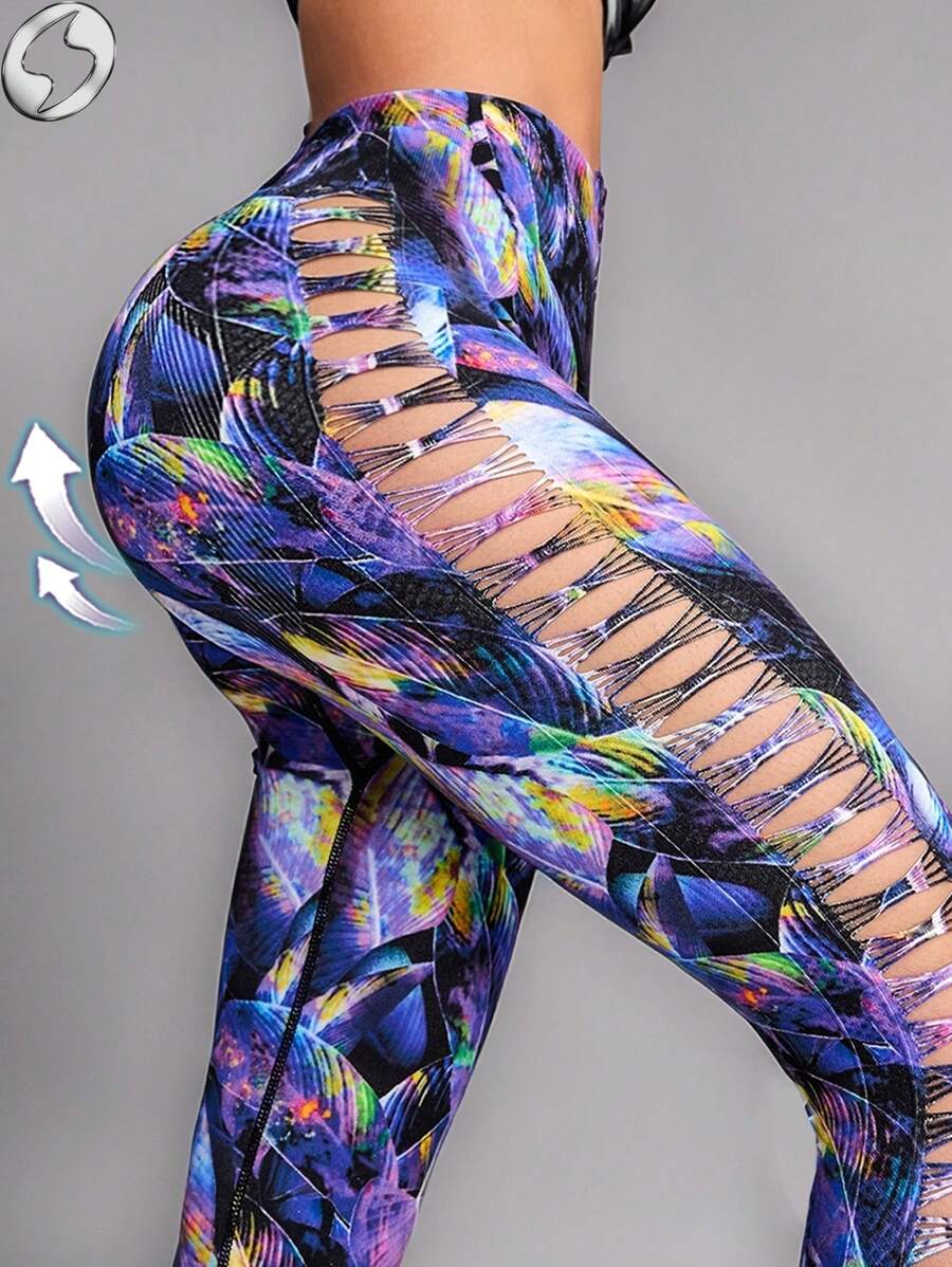 Innovista Women Activewear Seamless Abstract Plant Texture Sports Leggings, Breathable Mesh & High Elastic Dry Fit Gym Bottom. High Waist Tummy Control & Compress Workout Outfits, Dynamic Marbling Digital Print Shapewear, Boxing, Outdoor, Hike, Camping, Trail, Yoga, Mat, Volleyball, Climbing, Music Festival, Party, Electric, Base Layer, Blue, Purple, Black, Y2K, Spring Summer Gear, Waist Trainer, Starter Sportswear - Mixed color - View 1