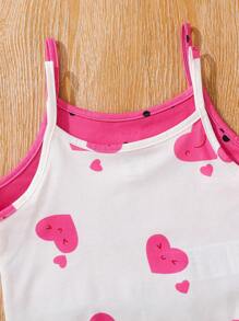 SHEIN 4pcs Young Girl Cute Pattern Camisole And Shorts Knitted Summer Homewear Set - Hot Pink - View 7