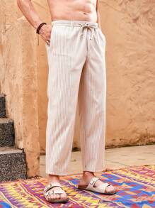 Manfinity VCAY Men's Woven Slim Fit Mid-Rise Straight Leg Casual Pants, Suitable For Everyday Wear - White - View 2