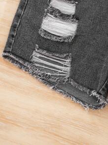 Teen Girl Letter Print Round Neck Short Sleeve Top And Distressed Denim Jeans 2pcs Casual Set